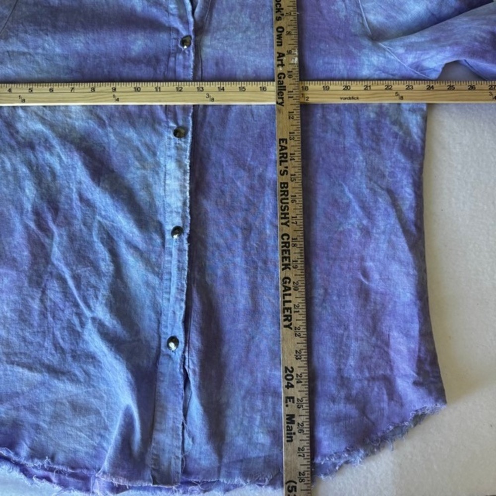Jes MaHarry Women Purple Tie Dye Raw Edge Button Down Shirt Bohemian Art Top L - Picture 7 of 8
